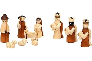 Dekohelden24 Holz Krippenfiguren als 10er Set, Maße L/B/H: 1,7 x 2,8 x 5 cm.