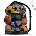 AMFUN Extra Large Football Mesh Bag, Drawstring Bag with Adjustable Shoulder Strap, Waterproof Storage Bag for Basketball, Football, Rugby Ball, Volleyball
