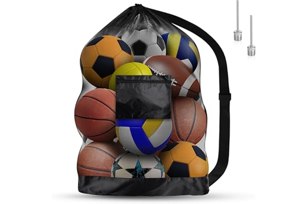 AMFUN Sac à Ballons de Foot Grande Capacité en Filet avec Cordon de Serrage et Bandoulière, Robuste pour Rugby et Volley-Ball