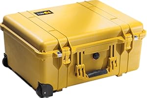PELI 1560 Langes Stoßfestes Case für Fragiles Equipment mit Rollen und Teleskopgriff, IP67 Wasser- und Staubdicht, 44L Volumen, ohne Schaum, Gelb