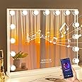 FENCHILIN Vanity Mirror with Lights Bluetooh Speaker Hollywood Mirror with Lights 15 LED USB Charging Port 3 Color Modes Dimmable Touch Control 10x Magnifying