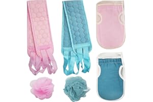 Guanto Esfoliante di Set,Yueser 6 pezzi Esfoliante Bagno Strap Guanto Esfoliante e Pallina di Spugna Spugna Doccia per Peeling e Scrub Corpo