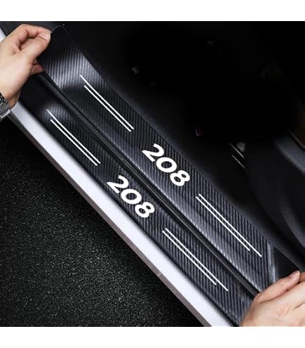 4 Pièces Protection Seuil De Porte Peugeot 208 - Autocollant Cuir Fibre Carbone Plinthes Anti-Rayures