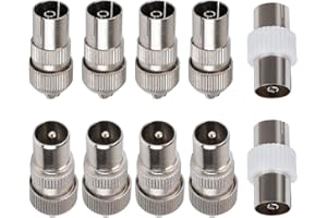 GRVICH TV Aerial Connectors Set - 4 Male, 4 Female, 2 Female-to-Female Couplers - Coaxial Cable Adaptors for RF Cable