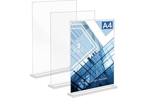 HECTICCORE 3 Stück A4 Tischständer, Acryl Displayständer, transparentes Preisschild, doppelseitiger T-Ständer für Speisekarten und Werbung, geeignet für Restaurants,Plakatständer,Plexiglas (21x29,7 cm)