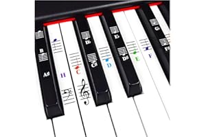 QMG Juego completo de etiquetas de notas musicales para piano y teclado para teclas blancas y negras, transparentes y desmontables