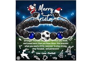 Bingqiling Football Gifts for Boys- Natural Stone Football Bracelet Gifts with Box Inspiring Card, Soccer Fans Birthday Christmas Graduation Presents, 8-18 Years Old Present for Son Grandson Nephew