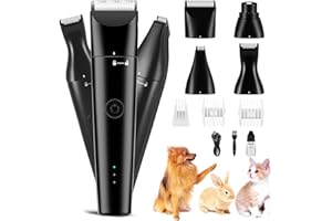 BUFCCY 4 in 1 Dog Grooming Kit with USB-C Charging, Paw Trimmer for Cat, Small to Medium Dog Clippers for Grooming, Cordless Pet Clippers Hair Trimmer with 2 Speed Modes