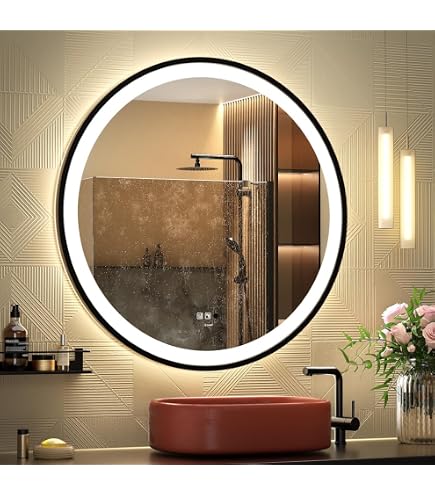 Miroir Salle De Bain Rond LED YOSHOOT - 80 Cm, Anti-buée, Lumière 3 Couleurs Réglable - Montage Mural, Finition Moderne