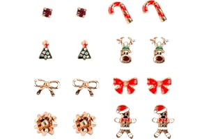 AWAVM Juego de aretes de Navidad: 8 pares de aretes navideños con diseño de reno y árboles para niñas