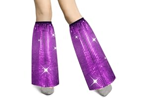 Hestya 1 Paar Glitzer Beinstulpen für Frauen Karneval Disco Accessoires Damen 70er Jahre Kostüm Retro Pailletten Stulpen Glitzer Beinwärmer für Halloween Mottoparty Fasching Party Outfit(Lila)