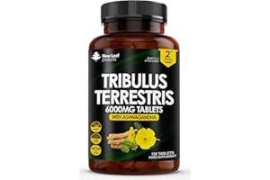 NEW LEAF PRODUCTS Tribulus Terrestris 6000mg High Strength Tablets Enriched with Ashwagandha - 95% Sapopins - 120 Tribulus Terrestris Tablets Made in The UK by New Leaf