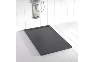 Shower Online Plato de ducha Resina FLOW - 80x120 - Textura Pizarra - Antideslizante - Todas las medidas disponibles - Incluye Rejilla Color Antracita y Sifón - Antracita RAL 7011