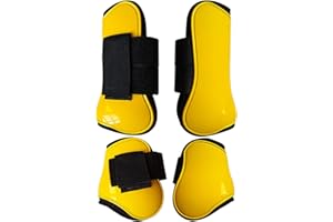 LEBEE Ghette Stinchiere Equitazione 4Pcs Set di Protezioni per Gambe per Salto con Gli Ammortizzatori per Spettacoli Equestri,Yellow-M