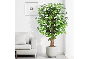 ‎KEEPLUSH Keeplush Kunstpflanze Ficusbaum 120cm, Künstliche Pflanzen groß wie echt mit Stamm aus Naturholz, Kunstbaum groß für Wohnzimmer, Schlafzimmer, Büro, Garten