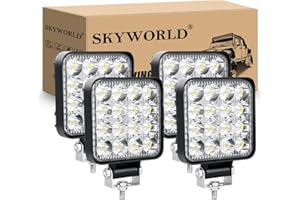 SKYWORLD 4Pcs 3.3 inch 48W Mini Ultr Thin LED Work Light, 12V 24V Square Spot Beam Led Pods Driving Lights Lamp for Car Off road Truck 4x4 SUV ATV 4WD Tractor Boat Excavator, 6000K White