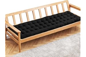 PLULON Black Garden Bench Cushion 3 Seater Chair Pad for Porch Swing, Patio Lawn Lounger 150x48cm (Black), A3279PLJYB-HEIS