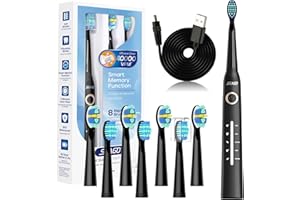 Brosse à dents électrique, seago brosse à dent sonique brosse a dent electrique adultes avec 8 Têtes, 40000 VPM, 5 modes de brossage, rechargeable par USB, famille et voyager (Noir)