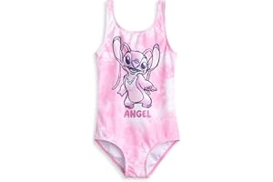 Disney Bañador Lilo & Stitch Niña Rosa Ángel | Traje de baño Floral de 1 Pieza | Ropa de Playa sin Mangas para niños | Diseño clásico de Cuello Redondo