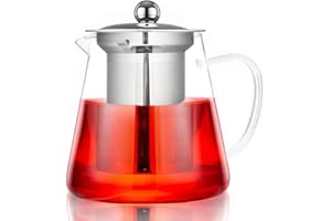 Spring Chef 750ML/26.39OZ Round Glass Teapot with Infuser, Heat-Resistant Borosilicate Glass Strainer Teapot, Removable Infuser Tea Pot Handmade