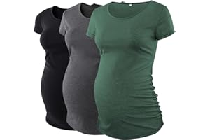 Love2Mi Pack of 3 Short Sleeve Maternity Shirt Maternity Fashion T-Shirt Plain Pregnancy Clothing