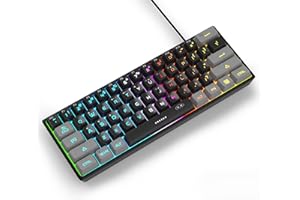 MageGee Mini-Gaming-Tastatur, 60 % RGB-Hintergrundbeleuchtung, 61 Tasten, ultrakompakte Tastatur, TS91, ergonomisch, wasserdicht, mechanisches Gefühl, PS4, Xbox One Gamer (grauschwarz)