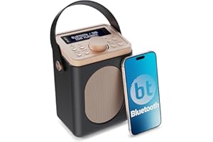 Portable DAB+ Radio with Bluetooth | 15 Hour Battery Playback and Mains Powered | Dual Alarm & Snooze Function| 20+ Presets, LED Display, FM, Headphone Jack | MAJORITY Little Shelford (Black)