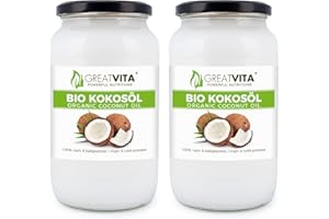 ‎MEA VITA GreatVita Bio Kokosöl, nativ, (2 x 1000 ml) im Glas zum Kochen Braten Backen Hautpflege