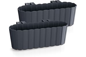 ‎SPETEBO Spetebo Balkon Blumenkasten mit Halterung 39 x 13 cm - 2er Set - Kunststoff Geländer Pflanztopf in anthrazit - Garten Blumentopf Pflanzkasten zum Einhängen
