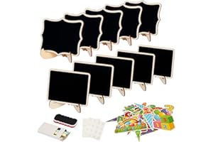 KAKOO 15tlg Mini Schiefertafel zum Beschriften Tischdeko Einschulung Holzschilder Klein Kreidetafel Memotafel mit Stand-Füße als Tischkarte Platzkarte für Schulanfang Landhaus Buffet Vintage Hochzeit