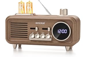 BINGXUE Vintage Clock Radio FM with Bluetooth Speaker, Portable Retro Radios with 2 Warm Light, Strong Reception and Bluetooth 5.4 Fast Connectivity, Transistor Plug in Wall for Home, Kitchen, Cafe