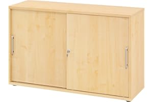‎BÜMÖ bümö Schiebetürenschrank 2OH - Aktenschrank abschließbar, Sideboard Schrank mit Schiebetüren in Ahorn - Büroschrank aus Holz mit Schiebetür, Büro Kommode für Ordner & Co.