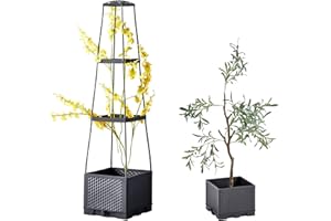 KAKVEIAI Wieża do uprawy pomidorów, skrzynka na kwiaty z kratką, doniczka na pomidory, podwyższona grządka, skrzynka na rośliny pnące do wspinaczki, zintegrowany zbiornik wody i pomoc dla roślin pnących,