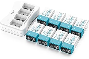 czvv Batteria 9V Ricaricabile Litio 9V - Alta Capacità 850mAh 4 Pile Ricaricabili con Caricabatterie Rapido 2H - Durata Ultra Lunga 10 Anni 8,7V - 1300 Cicli, Uscita Costante, Rilevatori di Fumo