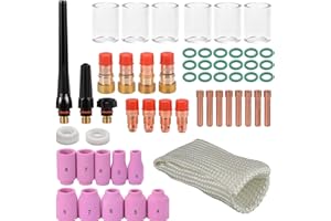 QAQGEAR Kit de accesorios de antorcha de soldadura para TIG WP-17/18/26, con pinzas Cuerpo Copa de vidrio Boquilla de alúmina Lente de gas rechoncho, Puntas de soldadura Escudo térmico para dedos