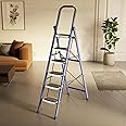 amazon basics Super Clamber - Non-Trip and Flat-Foldable Step Ladder, with Anti-Skid Steps, 6 Steps (Steel, Blue & White)