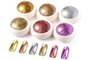 BISHENGYF 6 Cajas De Polvo De Uñas Cromado, Clásico Holográfico Nail Art Glitter Set, Brillante Efecto Espejo Polvo Para Decoración De Diseño De Uñas. (04)