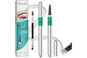 Ruicen Eyebrow Pen - Eyebrow Pencil, Upgrade Microblading Eyebrow Pen Eyebrow Pen with Micro 4-Fork Soft Tip Create Natural Hair-Like Brows, Last All-Day, Dark Brown