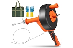 RISEMART Drain Snake 10M - with Drill Attachment - Ideal Plumbing Snake Hair Clog Remover Heavy Duty Pipe Snake for Bathtub Drain, Bathroom Sink, Kitchen and Shower, Snake Drain (Orange1)