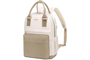 LOVEVOOK Sac à Dos Femme, 13,3 Pouces Petit Mini Sacs à Main Portés dos Elegant Leger et Imperméable, Sac a Dos Voyage Antivol et Chic avec Port de Charge USB pour Voyage Loisir Collège, Kaki Beige