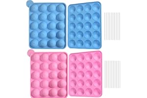 Newk Lot de 4 moules à cake pops en silicone, 2 roses et 2 bleus, anti-adhésifs, en silicone de qualité alimentaire pour pâtisserie, bonbons et friandises DIY