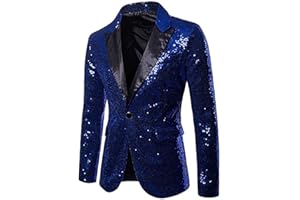 XIXIMAON Hombre Chaqueta Blazer Brillante de Lentejuelas Jacket de Moda para Fiesta Ceremonia Cosplay Traje Chaqueta de Americana Delgado con Botón para Hombre