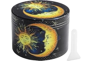 Swavitie Grinder Macinino per erbe aromatiche vintage sole e luna, 4 pezzi, macina erbe aromatiche, macinino spezie, macinaspezie con raschietto per polline, per spezie, erbe aromatiche, polline,
