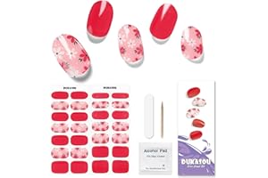 DUKASOU 28 tiras de gel semiendurecido para uñas, pegatinas de uñas de gel de calidad de salón de belleza, tiras de esmalte de uñas duraderas para mujeres, niñas, niños (Rojo)