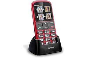 MP myPhone Halo 2 Téléphone Portable pour Seniors avec Station de Charge, Grand écran 2,2” Téléphone à Touches, Bouton d'appel d'urgence, Lampe de Poche, Bluetooth, Batterie 900mAh, Caméra – Rouge