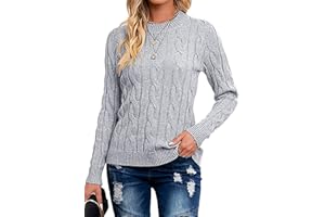 Breampot Pullover Damen Casual Strickpullover Winter Rundhals Langarm Pulli Warm Outwear Sweater Oberteile Mit Zopfmuster