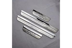 Eamily Lot de 4 plaques de protection pour seuil de porte de voiture - Accessoires pour Mazda CX5 CX-5 - Protection de seuil de bienvenue - En acier inoxydable - Décoration élégante (2017-2021 Thin)