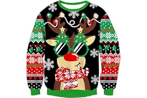 Kids4ever Pull de Noël Unisexe pour Enfants Pull en Tricot Renne Rudolph Tricot Chaud à Manches Longues Col Ras du Cou Pull de Noël en Tricot Sweat Haut d'hiver pour Garçons Filles 7-13 Ans