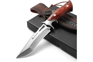 DRACHENADER cuchillo de cinturón cuchillo de supervivencia cuchillo de caza cuchillo grande, muy afilado bushcraft hoja fija con funda de cuero genuino, mango de madera