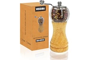 VEIZIBEE Macinatrice manuale per macinapepe，Macinazione manuale del sale，EP Acrilico，Lame in Ceramica Con Mulino Regolabile grossolano，Godetevi il Vostro Miglior Pepe Fresco Macinato Sali Marini，1pcs 6pollici